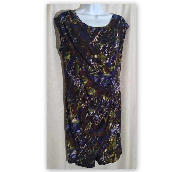 TIANA B Size Medium Brown Blue Abstract Knee Length Stretchy Sleeveless Dress - Picture 4 of 7